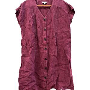J. Jill Love Linen Pleated Button Down Dress | M, Beet/Lotus Flower EUC